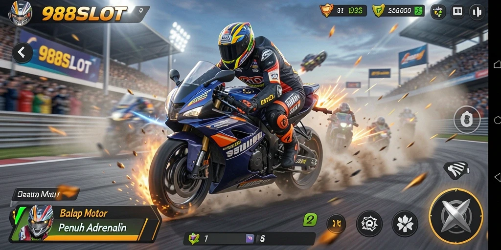 Gameplay seru balap motor di 988SLOT yang mendebarkan.