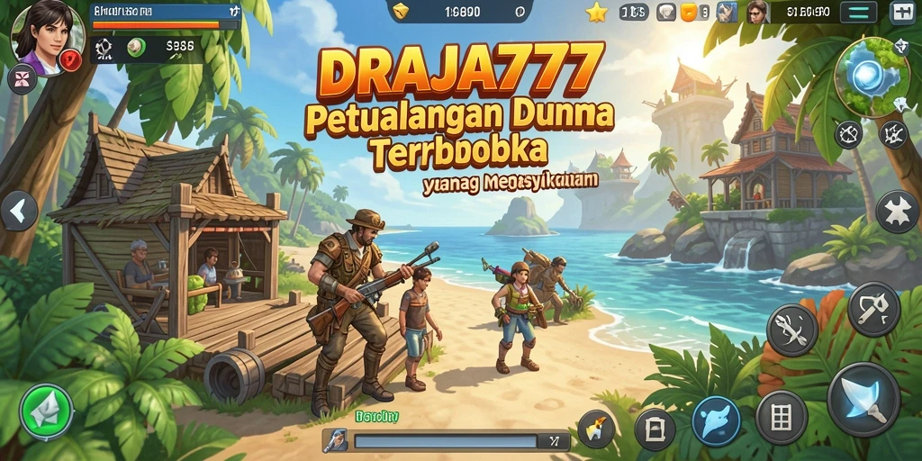 Tangkapan layar gameplay DRAJA777 yang menampilkan petualangan dunia terbuka.