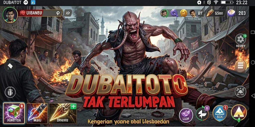 Screenshot gameplay DUBAITOTO menampilkan suasana horor yang mencekam.