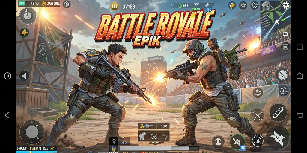 Screenshot DV188 menunjukkan aksi intens dalam pertarungan Battle Royale.