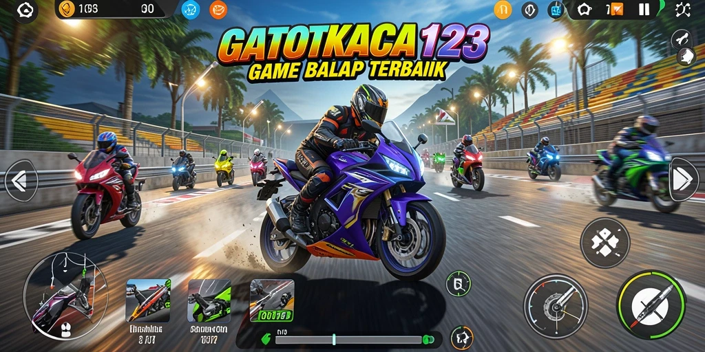 Tangkapan layar gameplay GATOTKACA123 dalam balapan motor seru.