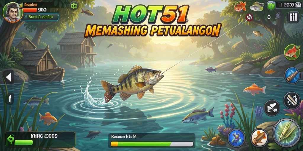 Gameplay HOT51 yang menampilkan momen seru saat menangkap ikan.
