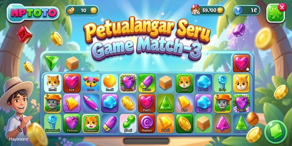 Gameplay seru HPTOTO dengan tantangan Match-3 yang menarik.