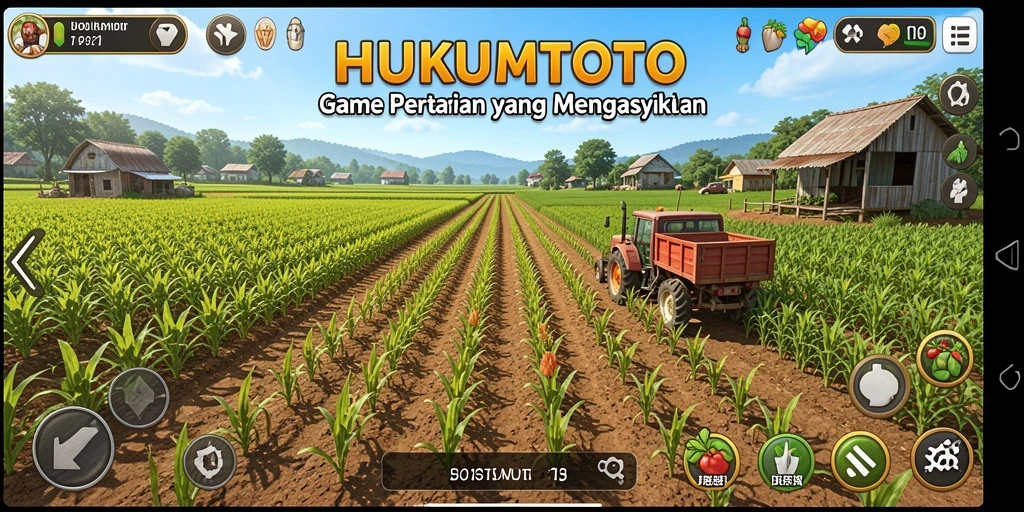Screenshot gameplay HUKUMTOTO menampilkan aktivitas bertani yang seru.