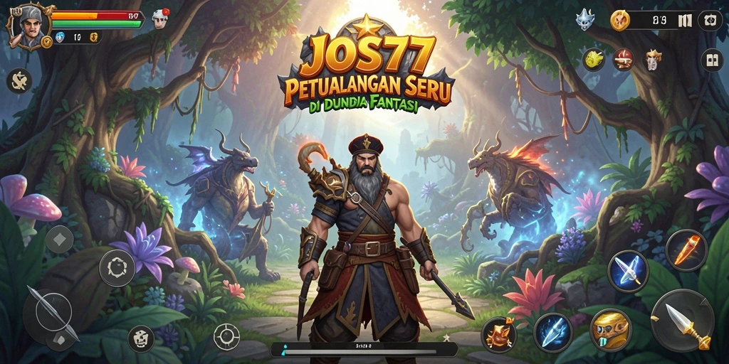 Tangkapan layar utama JOS77 menampilkan eksplorasi dunia fantasi.