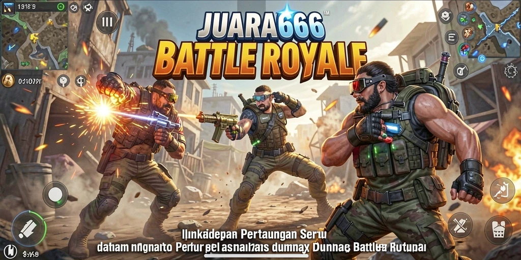 Tangkapan layar utama menampilkan aksi seru dalam pertempuran Battle Royale.