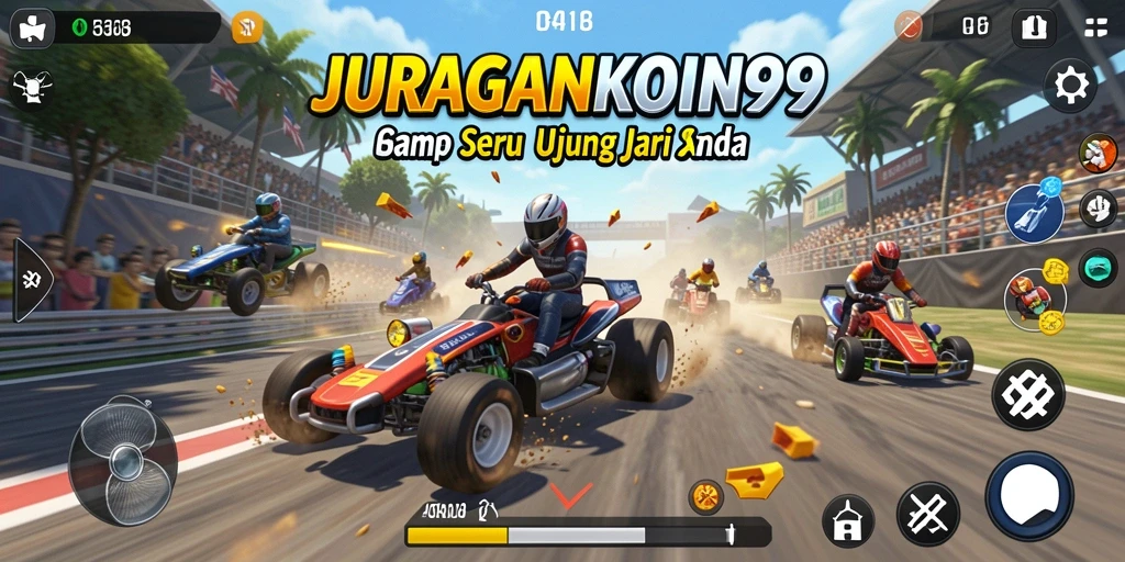 Tampilan gameplay JURAGANKOIN99 dengan aksi balap yang mendebarkan.