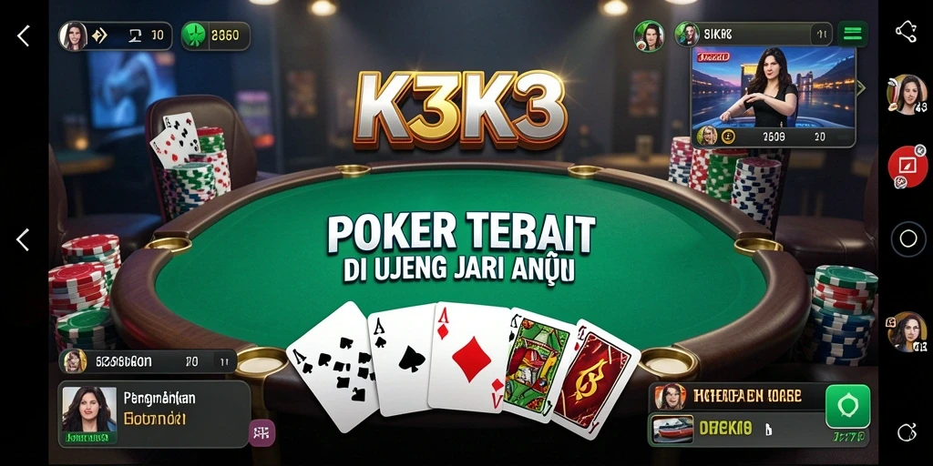 Screenshot utama K3K3 menunjukkan aksi seru dalam permainan Poker.