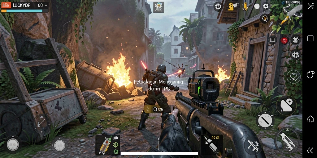 Tampilan dinamis gameplay LUCKYDF dengan karakter yang beraksi.
