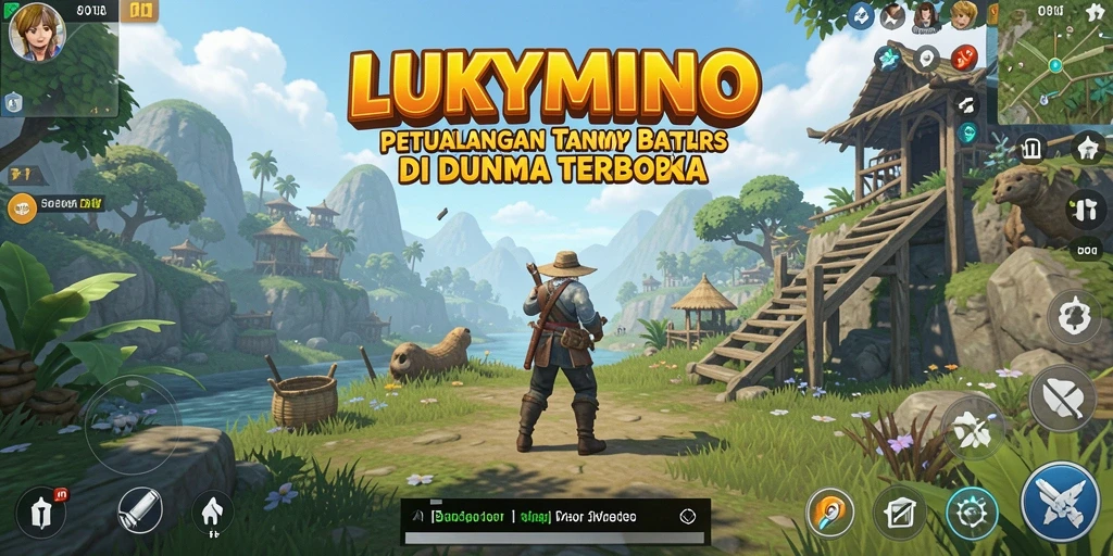 Tampilan gameplay LUKYMINO yang epik di dunia terbuka.