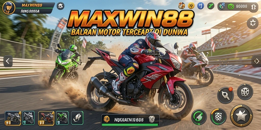 Gameplay seru MAXWIN88 dengan balapan motor di berbagai trek menantang.