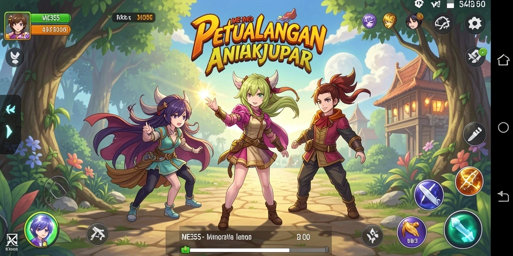 Screenshot gameplay ME355 menampilkan aksi pertarungan karakter anime yang dinamis.