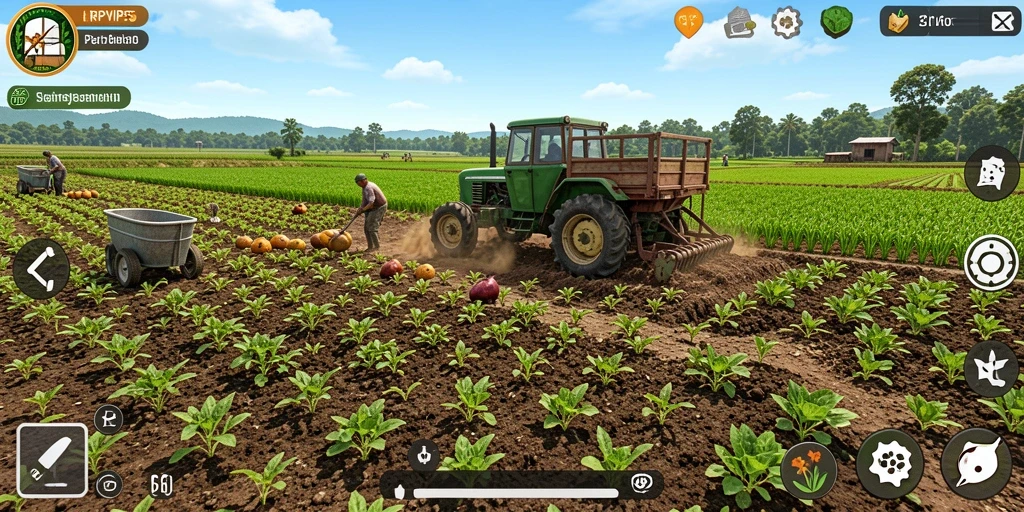Screenshot gameplay RPVIP5 yang menunjukkan aktivitas bertani.